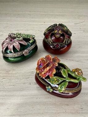 Jay Strongwater Mini Jeweled Trinket Boxes - Set of 3 Enamel Rhinestone